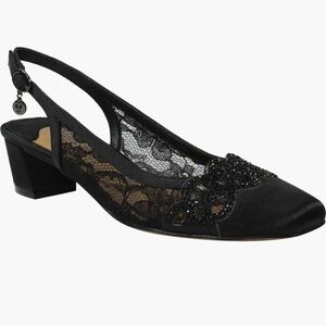 J. RENEE | Faleece rhinestone/lace/satin sling back low heels Nordstrom WIDE